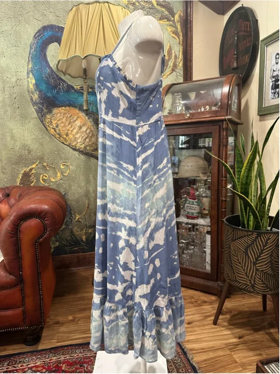Knox Rose Blue White Cloud Tie Dye Maxi Dress Boho Coastal Resort Ruffle M - Picture 6 of 11